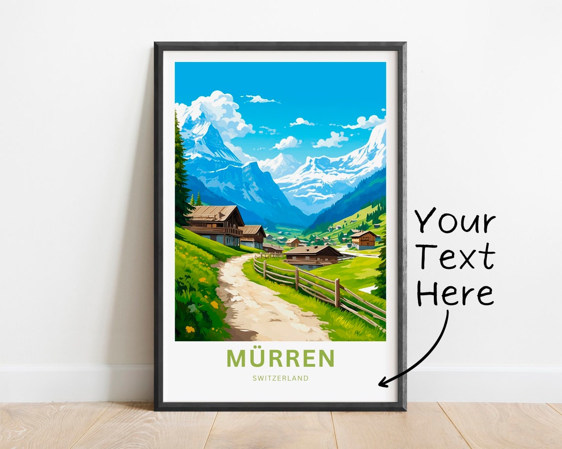 Murren Switzerland Alpine Village Chalets Personalized Travel Poster