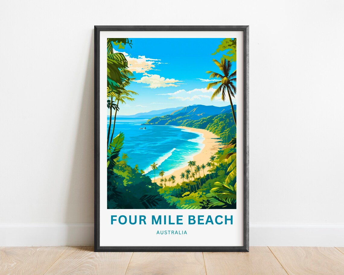 Four Mile Beach Australia Tropical Palm Cove Vintage Travel Poster