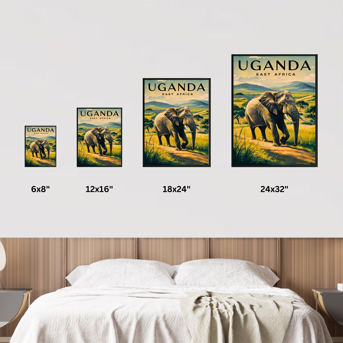 Uganda East Africa Elephant Safari Savanna Wildlife Travel Poster - Image 2