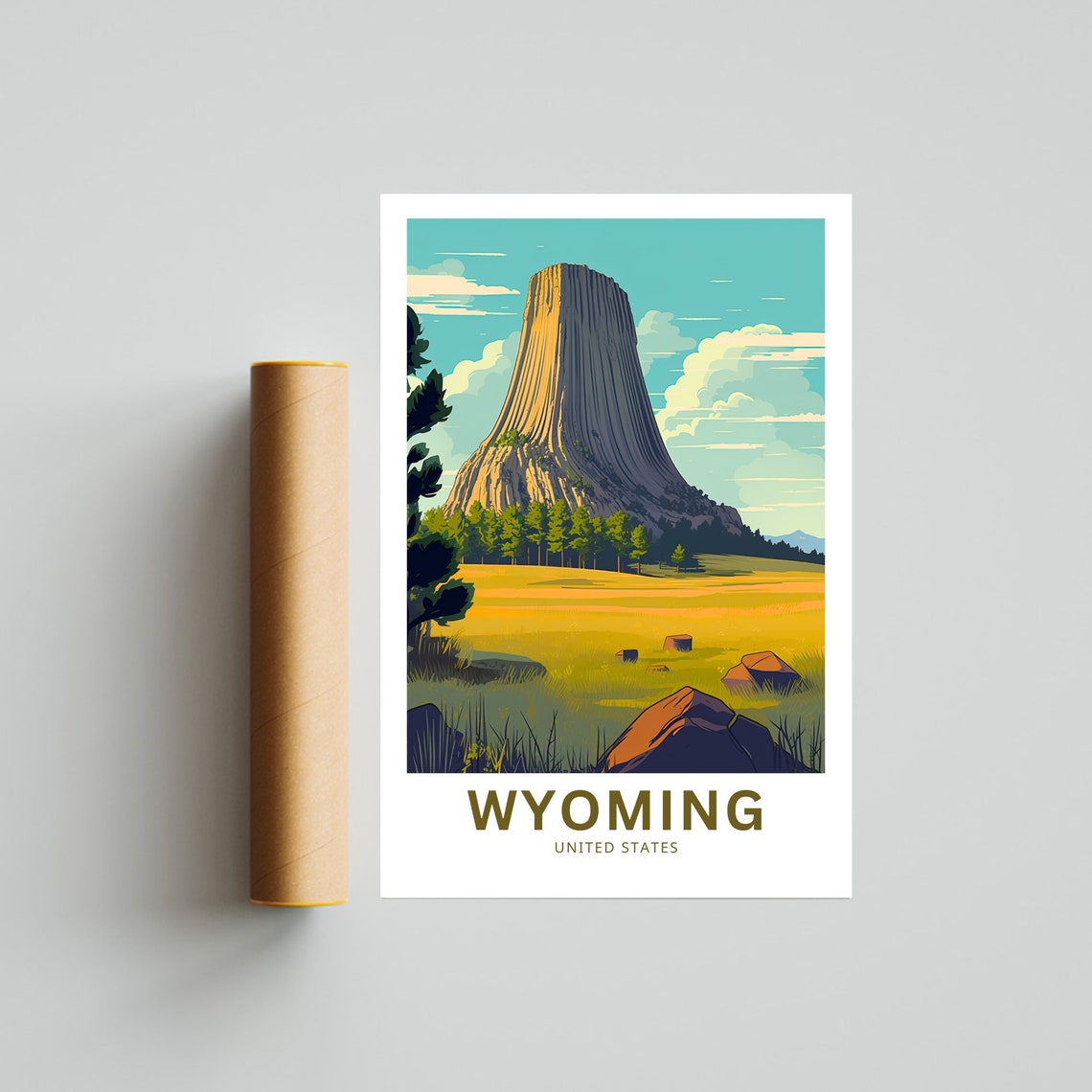 Personalized Wyoming Devils Tower Prairie Rock Custom Travel Poster - Image 4