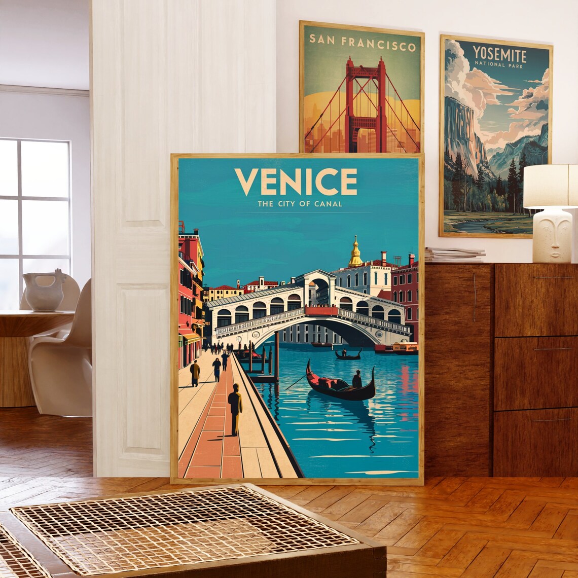Venice Italy Canal Walkway Gondola Rialto Bridge Retro Travel Poster - Image 5