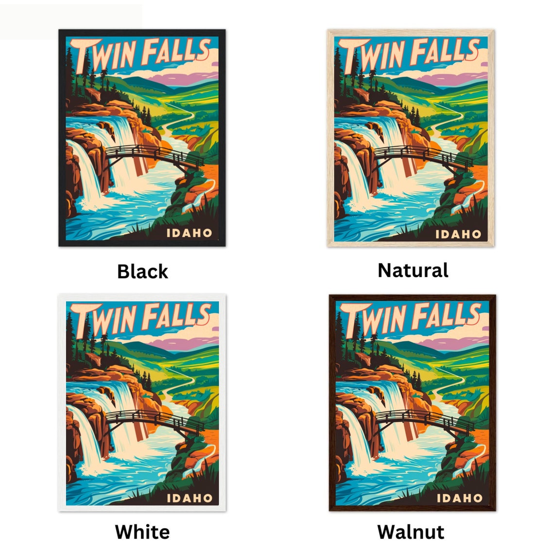 Twin Falls Idaho Waterfall Bridge Vintage Retro Travel Poster - Image 4