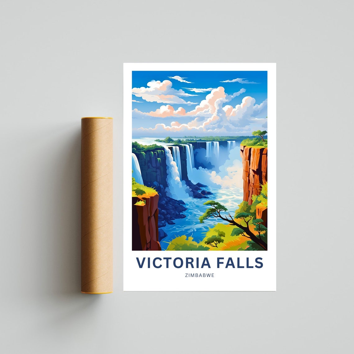 Victoria Falls Zimbabwe Falls Panorama Red Cliffs Travel Poster - Image 3