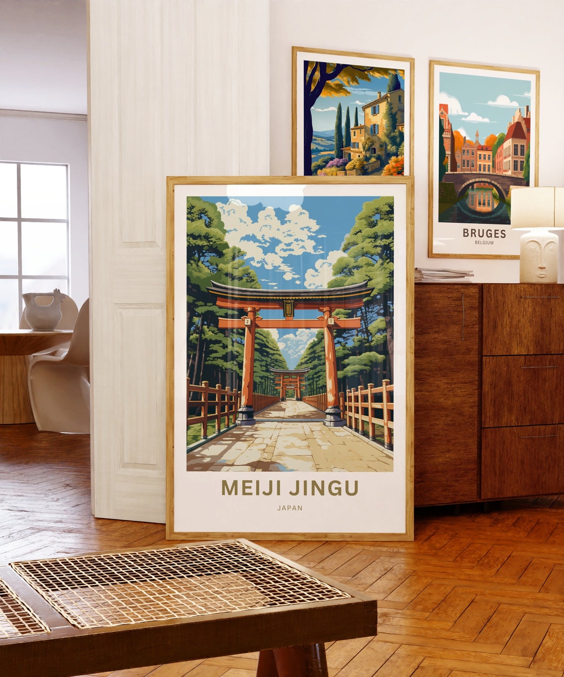 Meiji Jingu Japan Red Torii Gate Pine Forest Path Travel Poster - Image 5