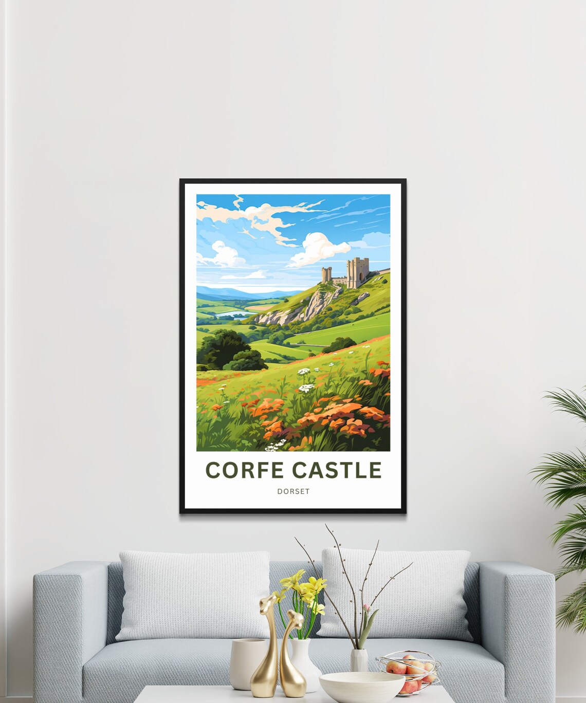 Corfe Castle Dorset English Hilltop Ruins Wildflower Meadow Poster - Image 3