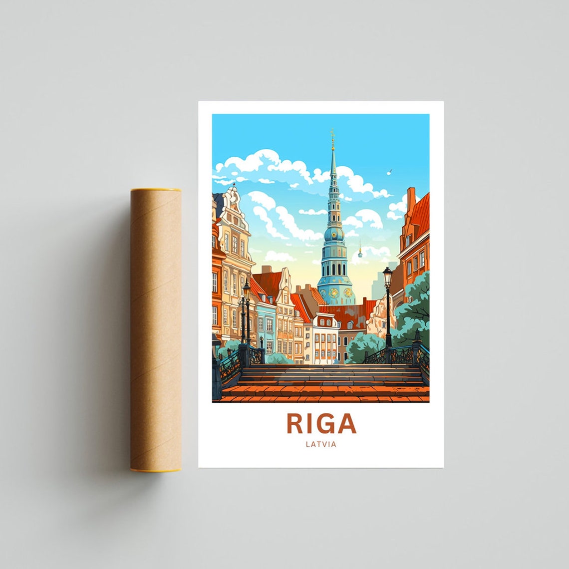 Riga Latvia Saint Peters Tower Old Town Personalized Travel Poster - Image 4