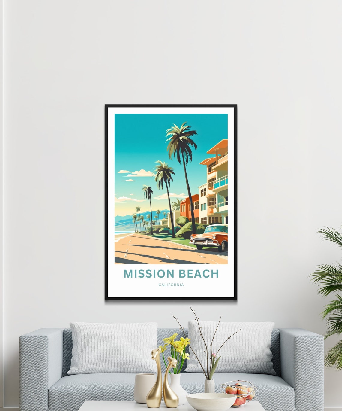 Mission Beach Retro Beach Street Classic Car Personalized Poster - Image 3