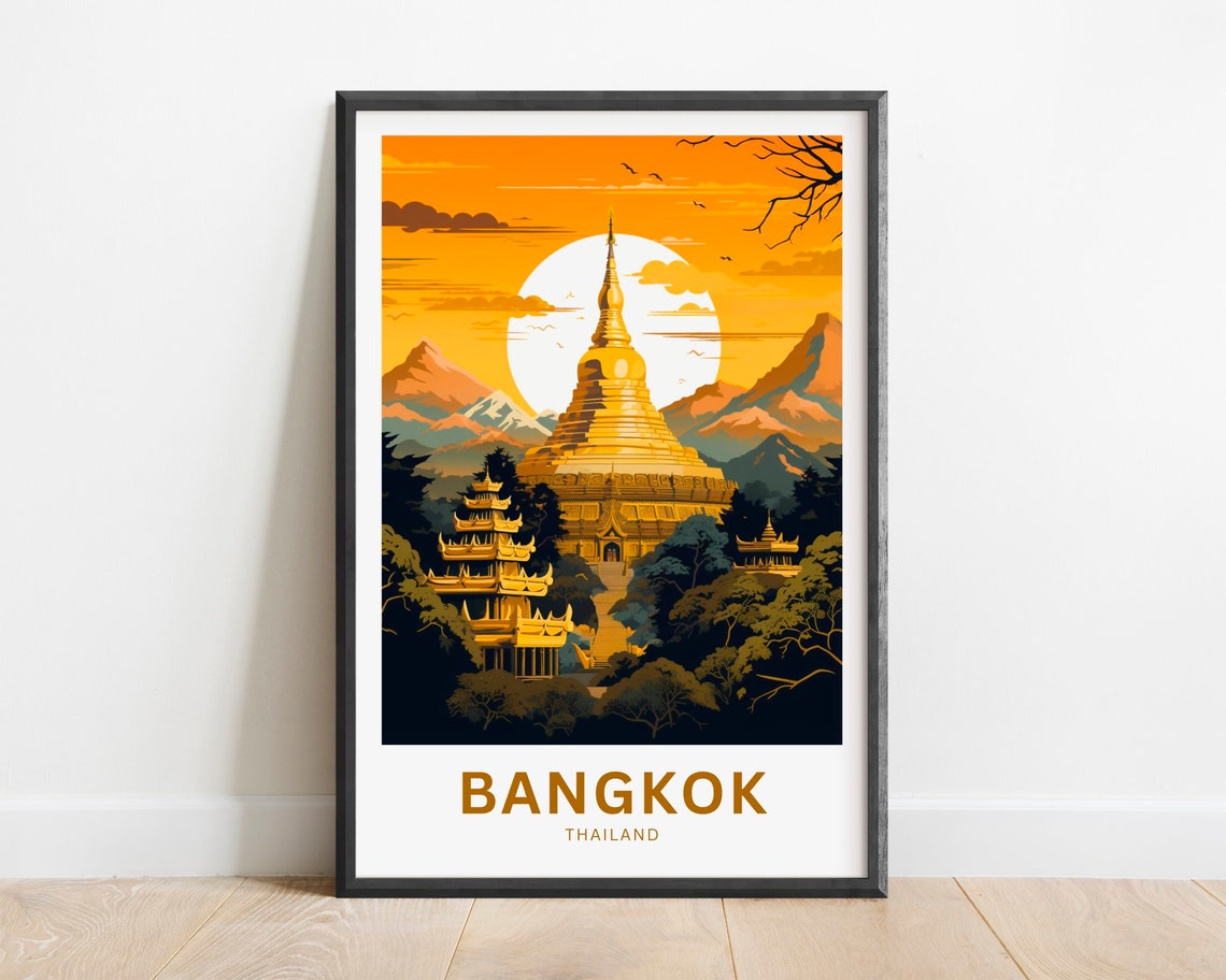 Bangkok Thailand Breathtaking Golden Stupa Sunset View Poster
