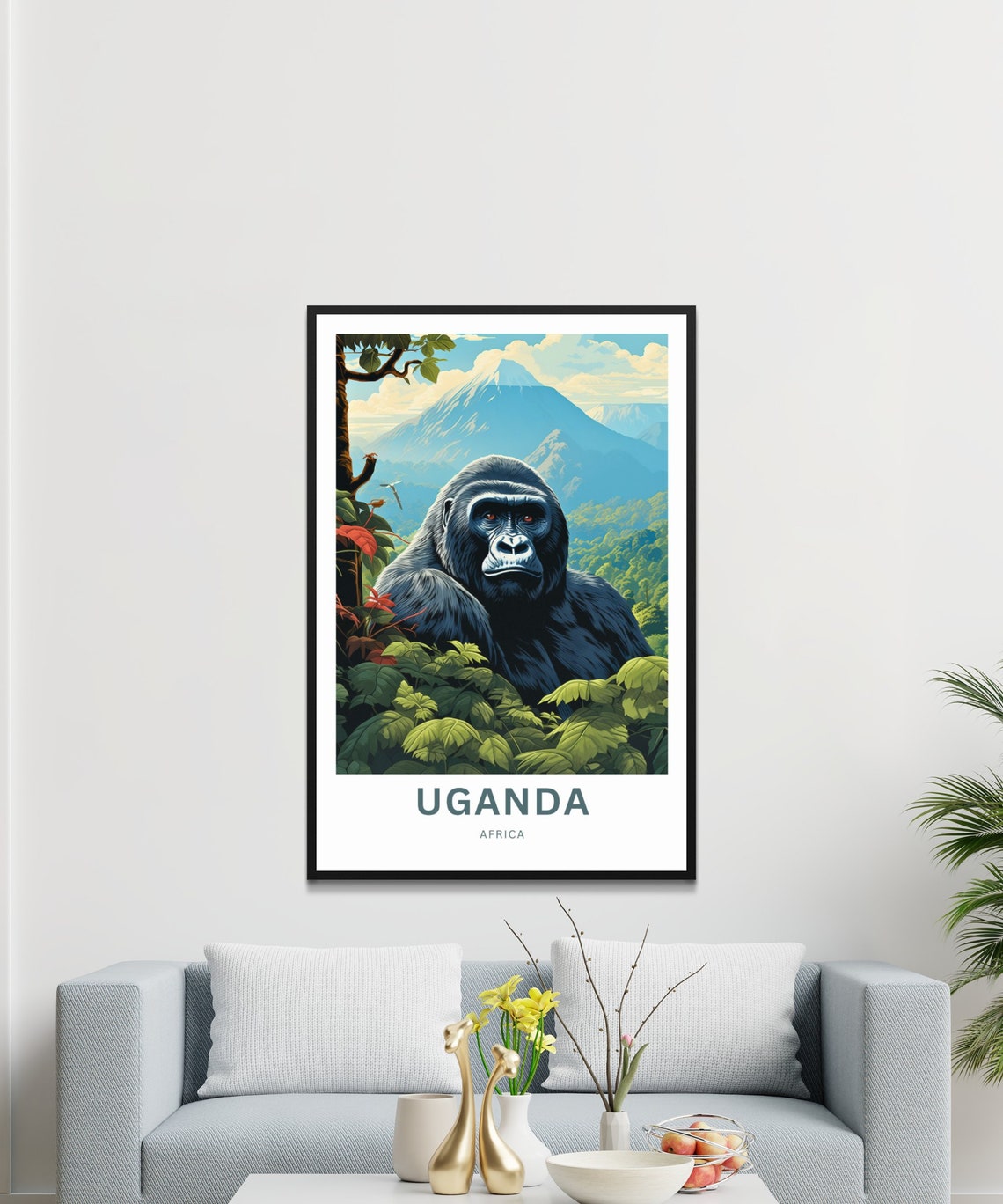 Personalized Uganda Africa Travel Poster Mountain Gorilla Jungle Art - Image 3
