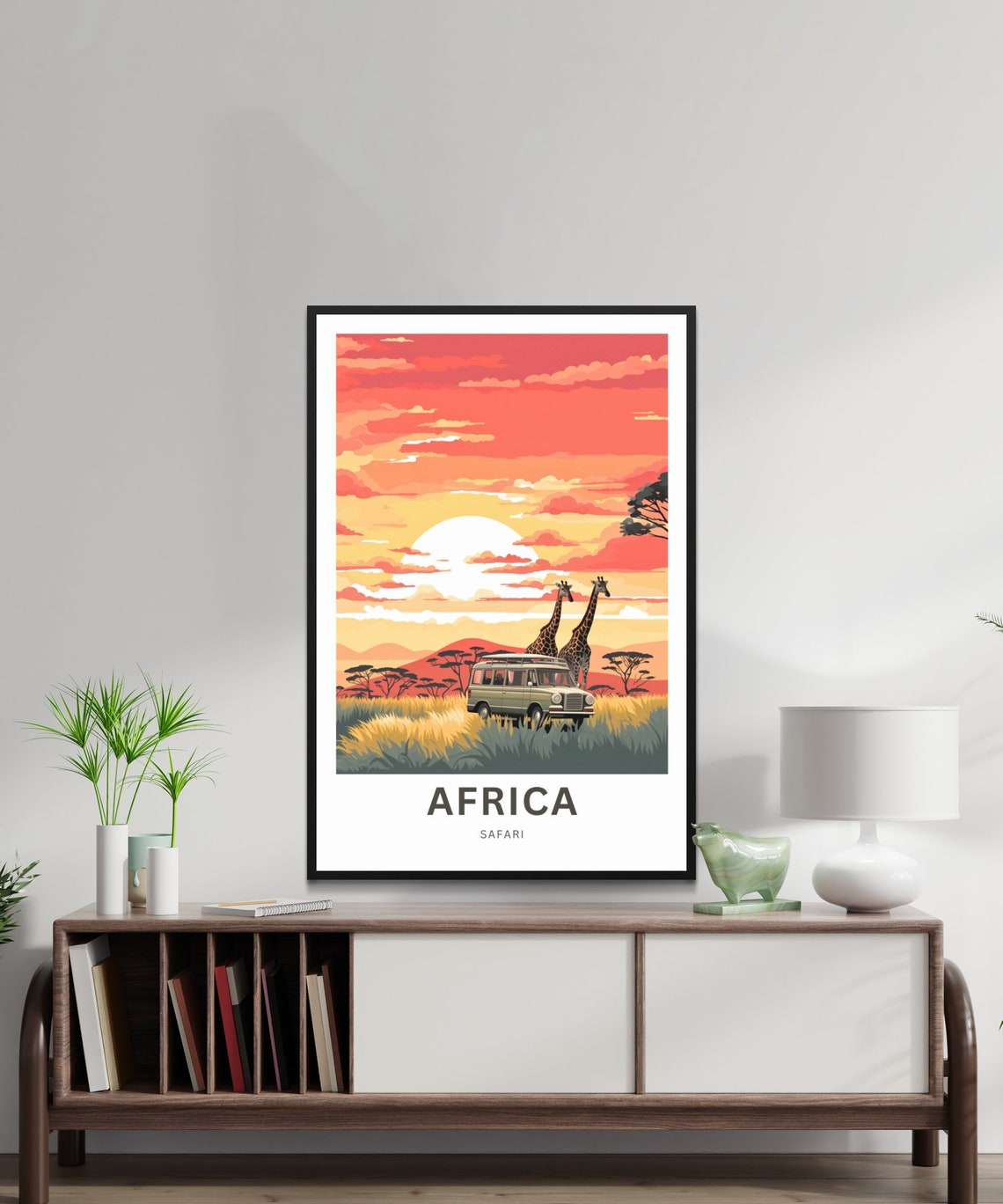 Personalized Africa Safari Sunset Poster with Two Giraffes Art - Image 2