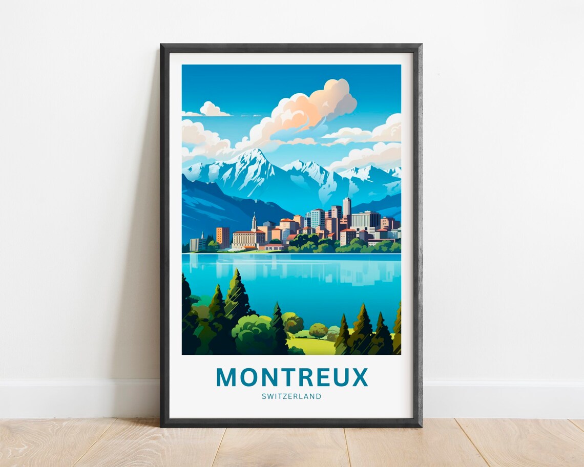 Montreux Switzerland Lake Geneva Alpine Lakeside Town Travel Poster