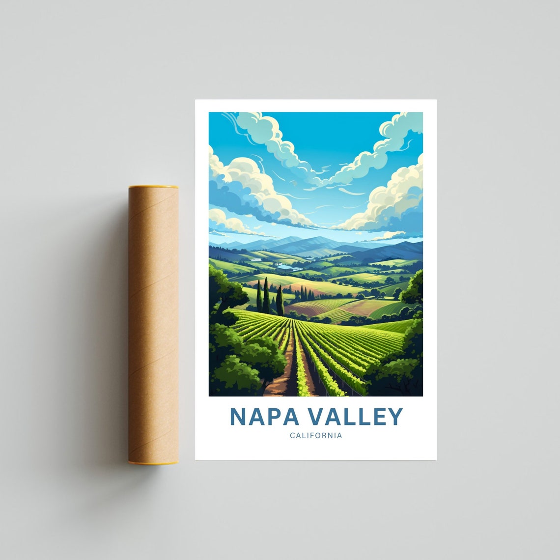 Napa Valley California Vineyard Rows Bright Sky Country Poster - Image 4