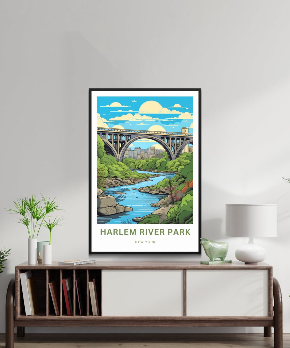 Harlem River Park New York Arch Bridge Custom Text Travel Poster - Image 2