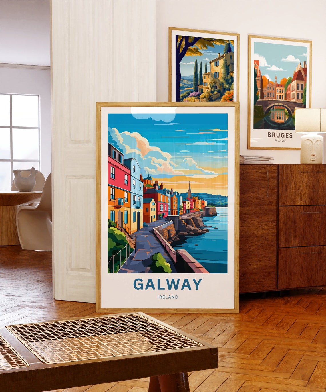 Galway Ireland Colorful Seafront Houses Glowing at Sunset Poster - Image 5