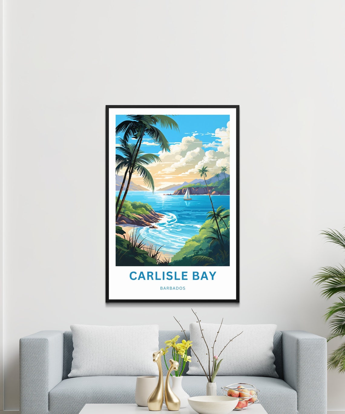 Carlisle Bay Barbados Personalized Palm Cove Sailboat Travel Poster - Image 3