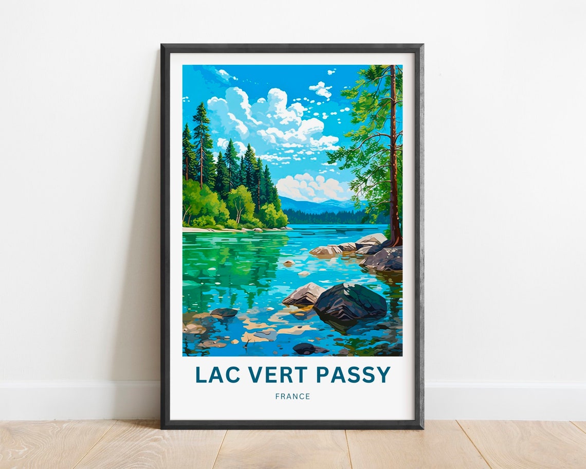 Lac Vert Passy France Turquoise Alpine Lake Pine Forest Travel Poster