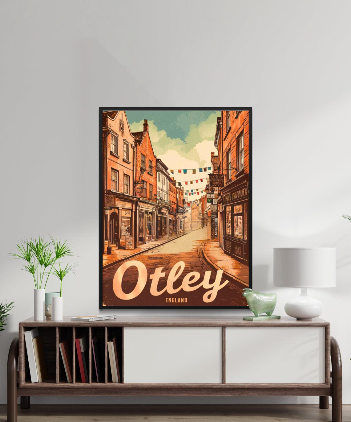 Otley England Vintage Old Town Street Bunting Retro Travel Poster - Image 2