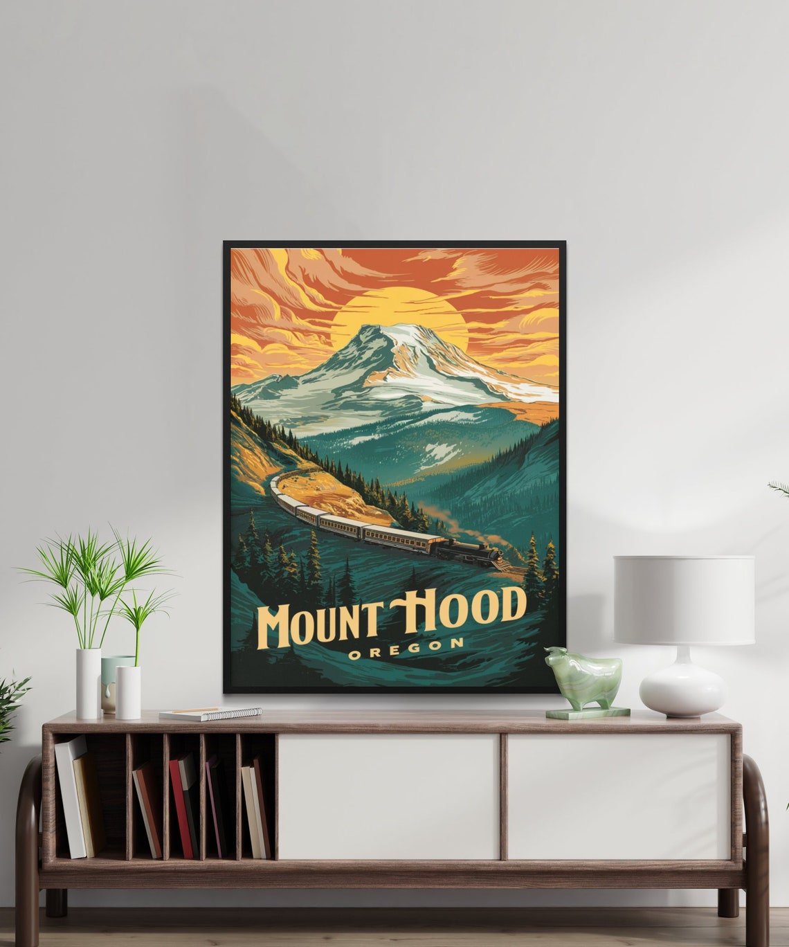 Mount Hood Oregon Retro Travel Poster Train Ride Sunset Peaks Art - Image 2