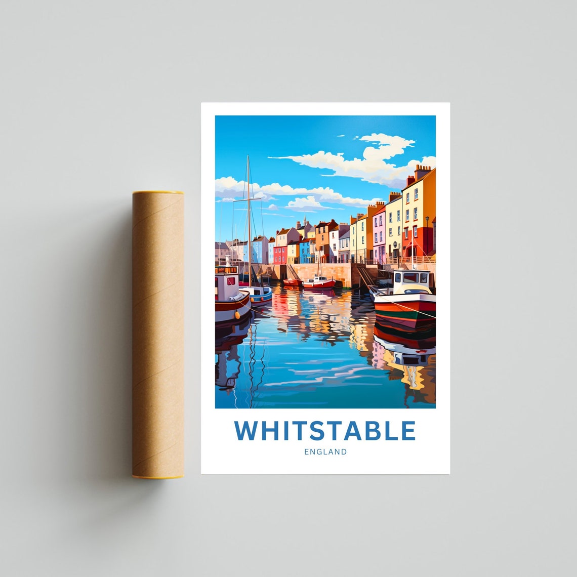 Whitstable England Colorful Harbor Scene Personalized Travel Poster - Image 4