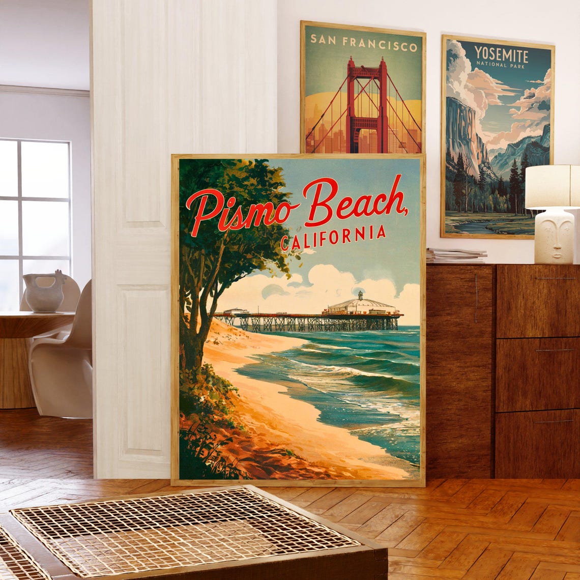 Pismo Beach California Vintage Pier Sunset Shore Travel Poster - Image 5