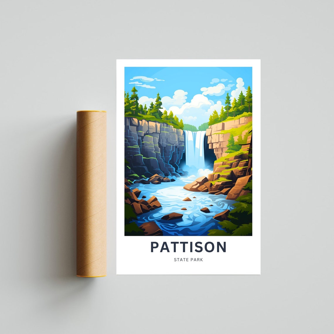 Personalized Pattison State Park Waterfall Canyon River Scene Poster - Image 4