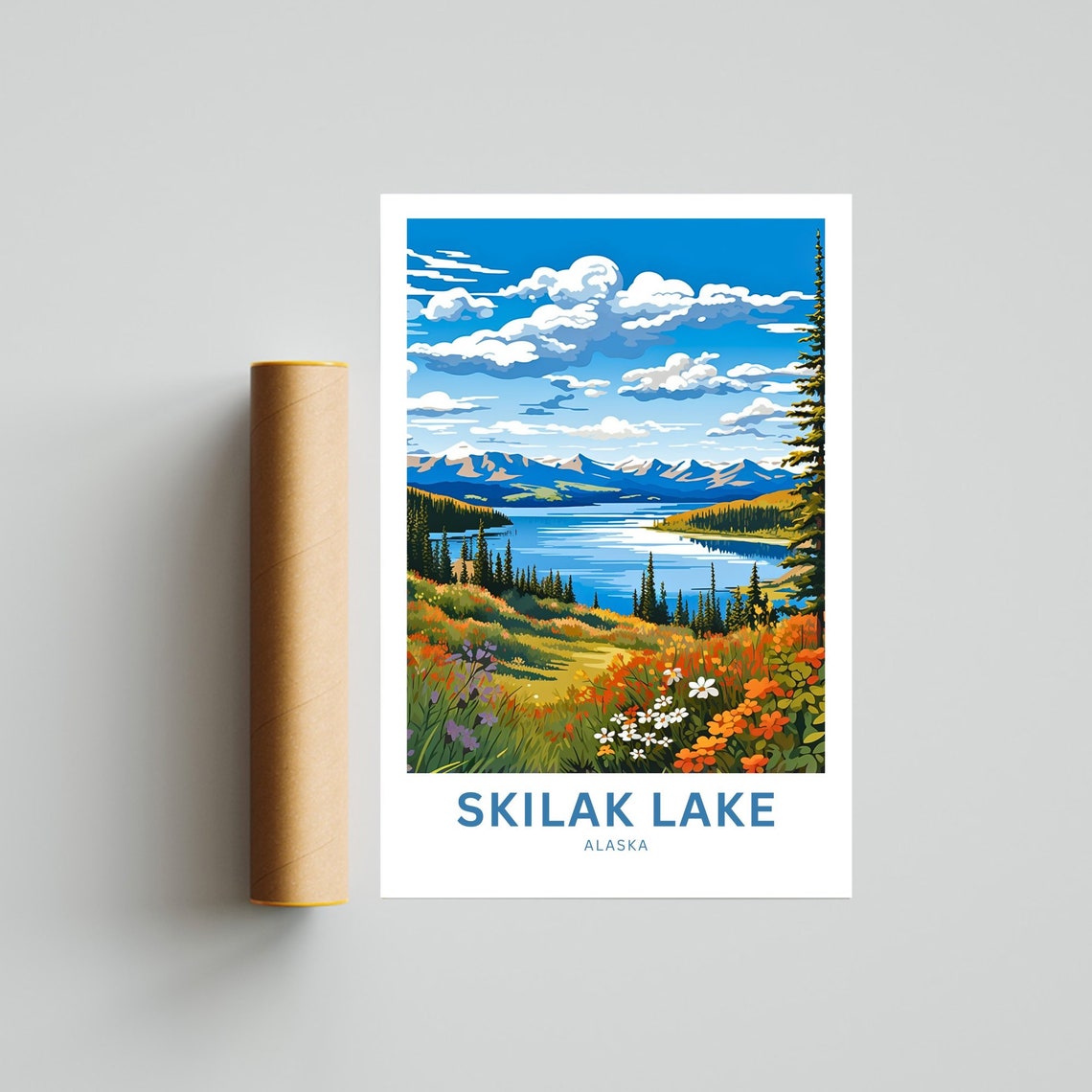 Personalized Skilak Lake Alaska Mountain Lake Panorama Poster - Image 2