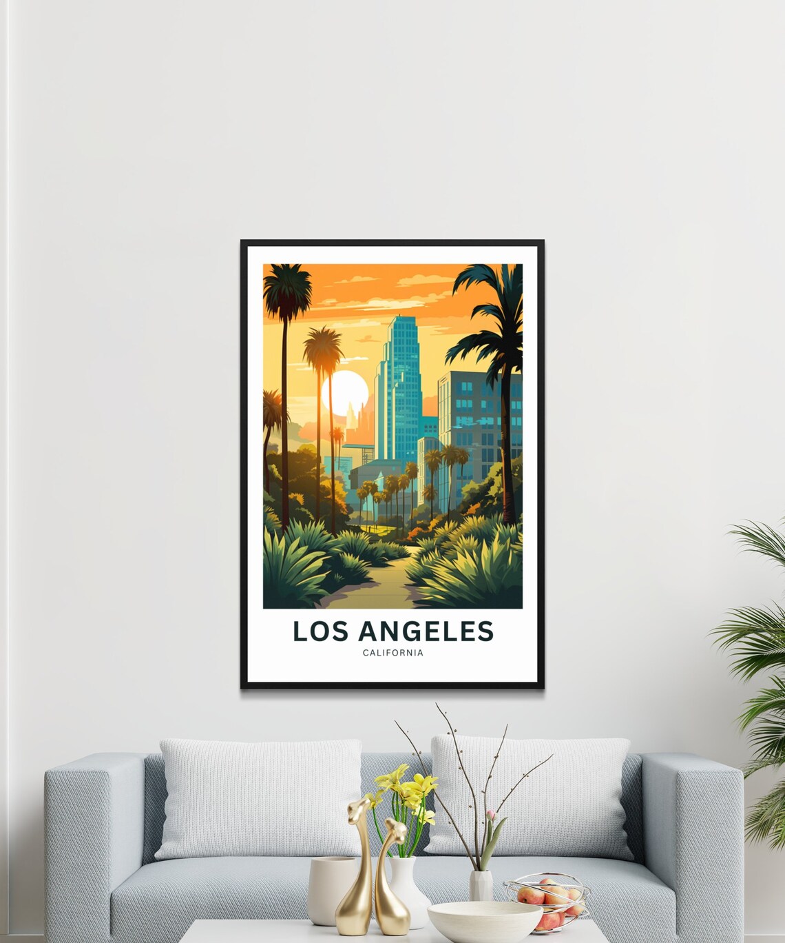 Los Angeles California Downtown Skyline Sun Palm Vibrant Poster - Image 3