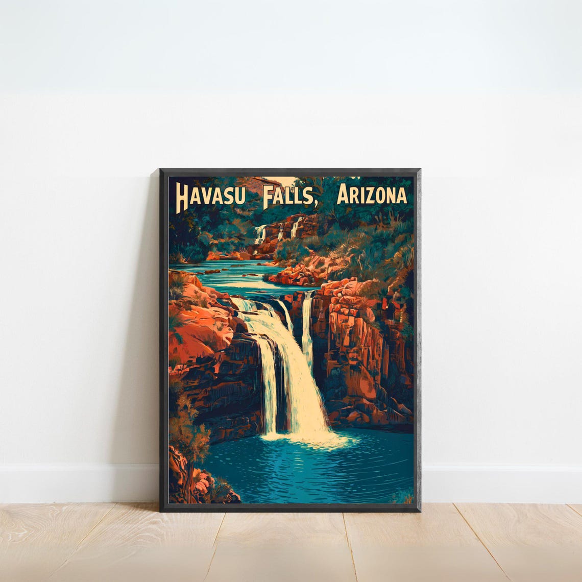 Havasu Falls Arizona Night Waterfall Canyon Vintage Travel Poster