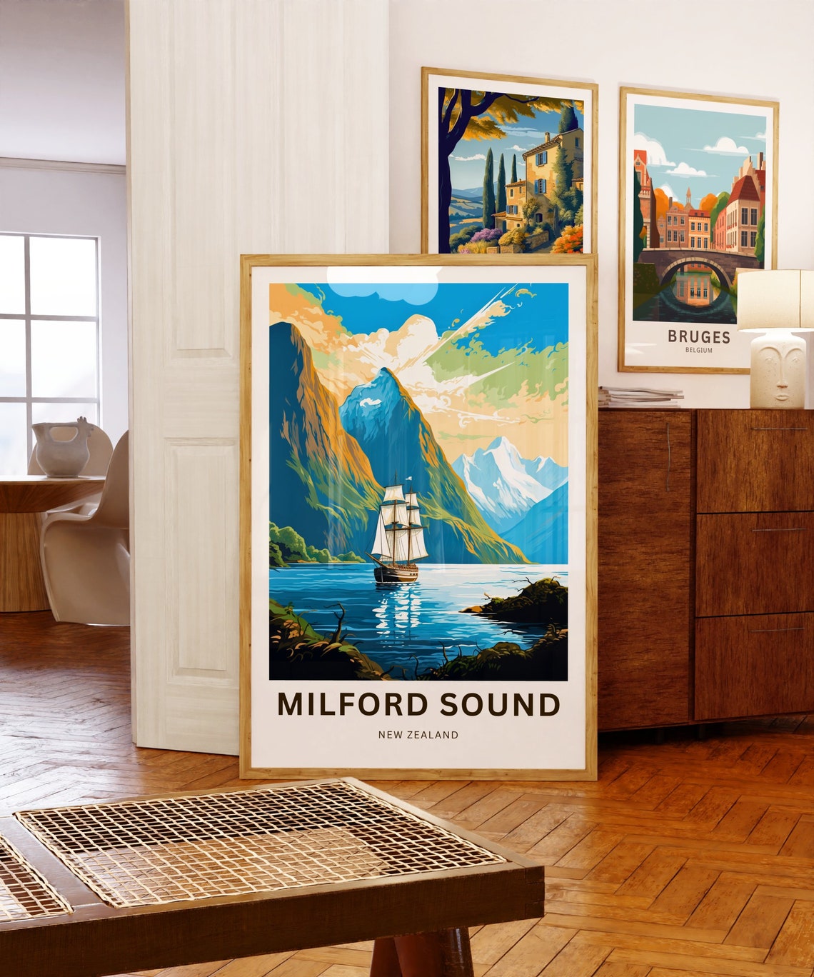 Milford Sound New Zealand Tall Ship Orange Peak Custom Travel Poster - Image 5
