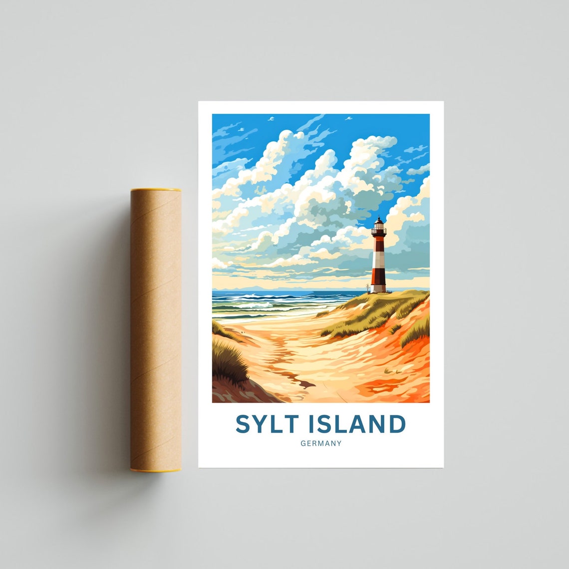 Sylt Island Germany Red White Lighthouse Dune Coast Travel Poster - Image 4