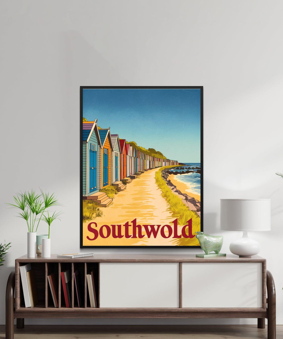 Southwold England Vintage Beach Huts Coastal Path Art Travel Poster - Image 2