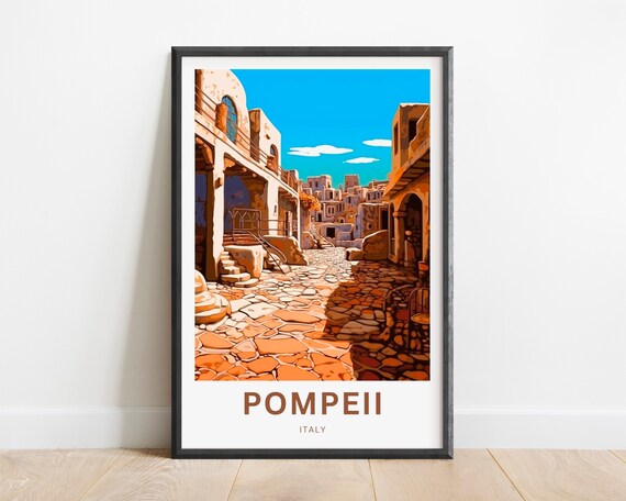 Pompeii Italy Ancient Roman Ruins Stone Street Travel Poster Art