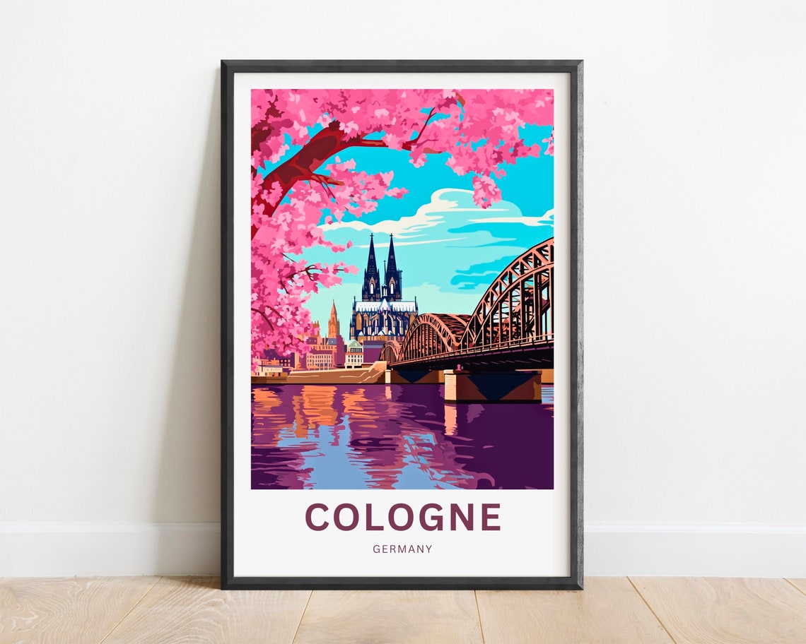 Cologne Germany Cathedral Cherry Blossom Bridge Travel Poster