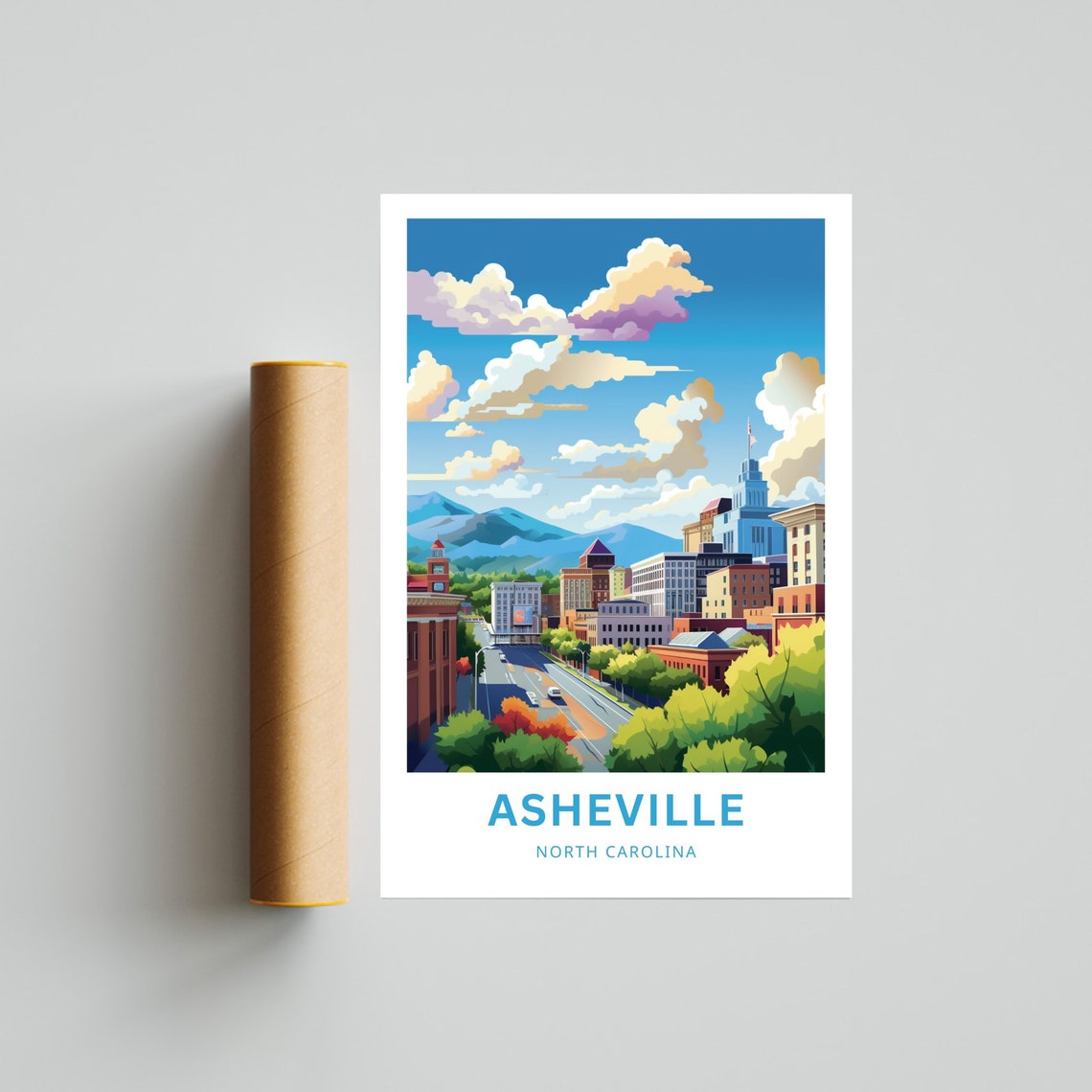 Asheville North Carolina Downtown Skyline Mountain View Poster - Image 4