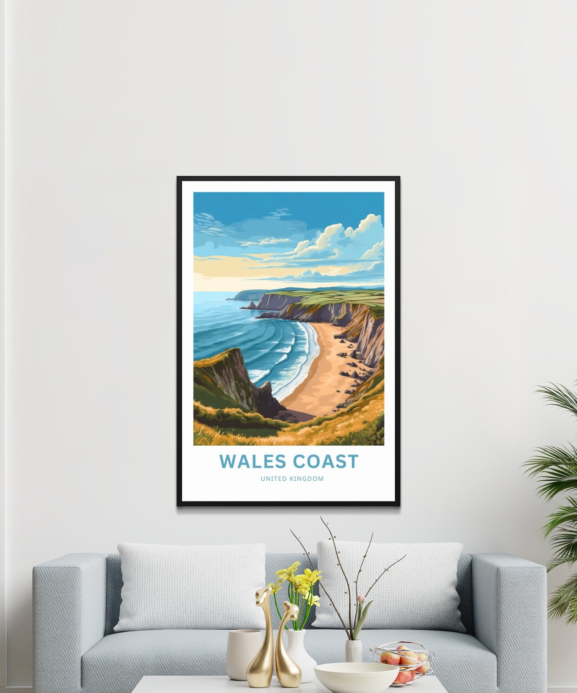 Wales Coast United Kingdom Red Cliffs Sandy Beach Sunset Travel Poster - Image 3