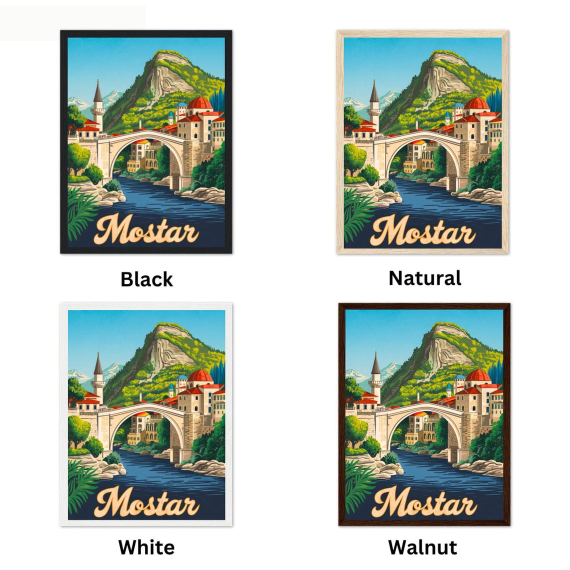 Mostar Bosnia Old Bridge River Old Town Vintage Art Travel Poster - Image 4