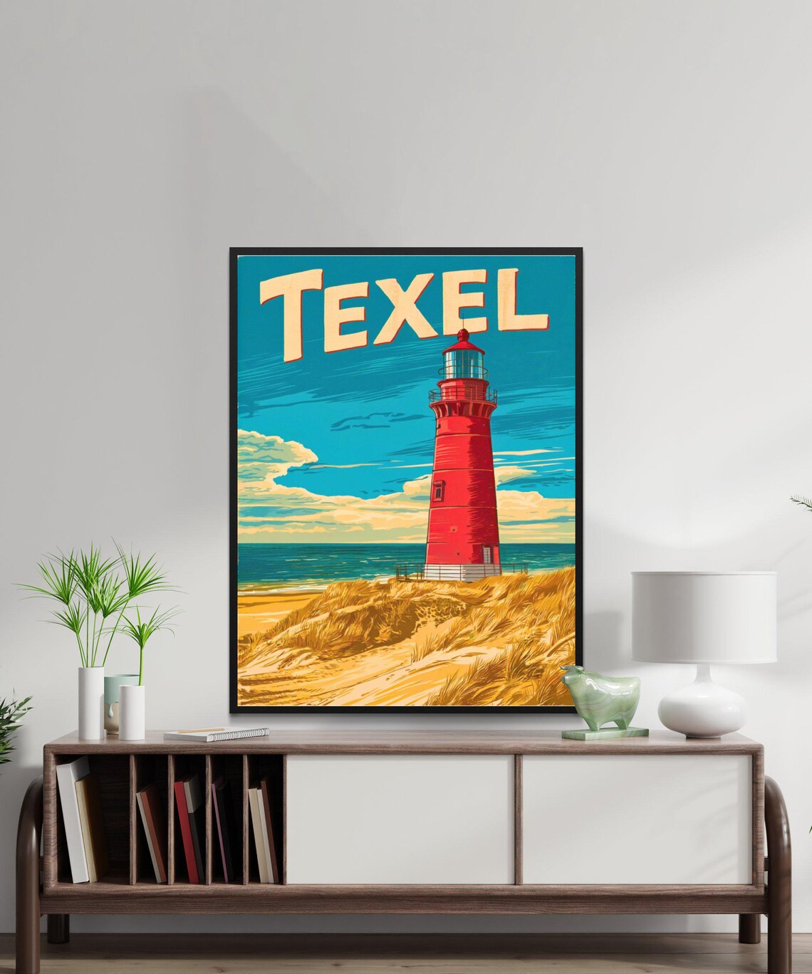 Texel Netherlands Red Lighthouse Sand Dunes Vintage Travel Poster - Image 3