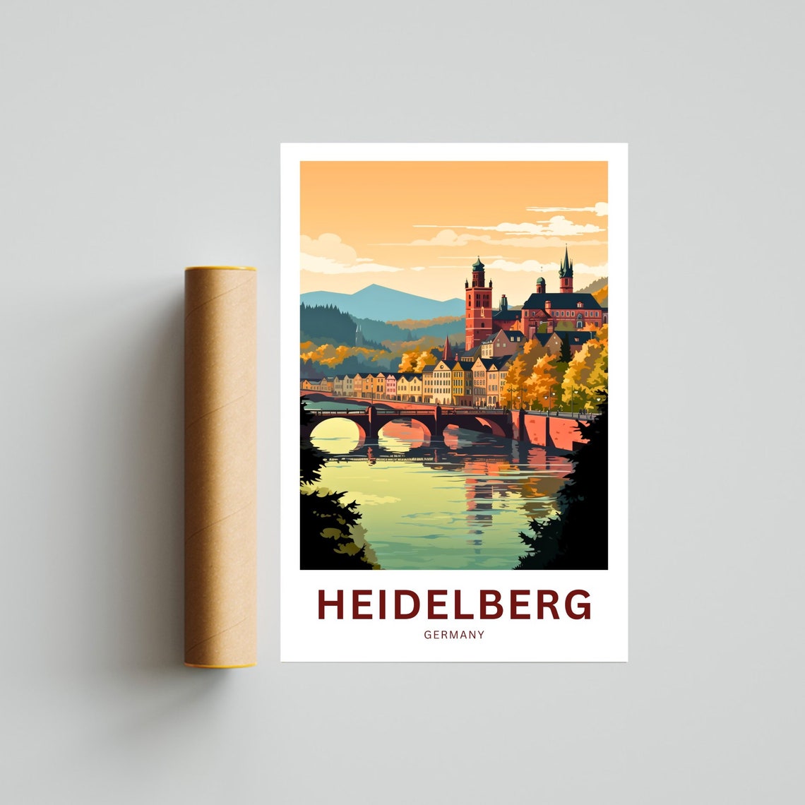 Heidelberg Germany Sunset River Vintage Travel Poster Old Bridge Gift - Image 4