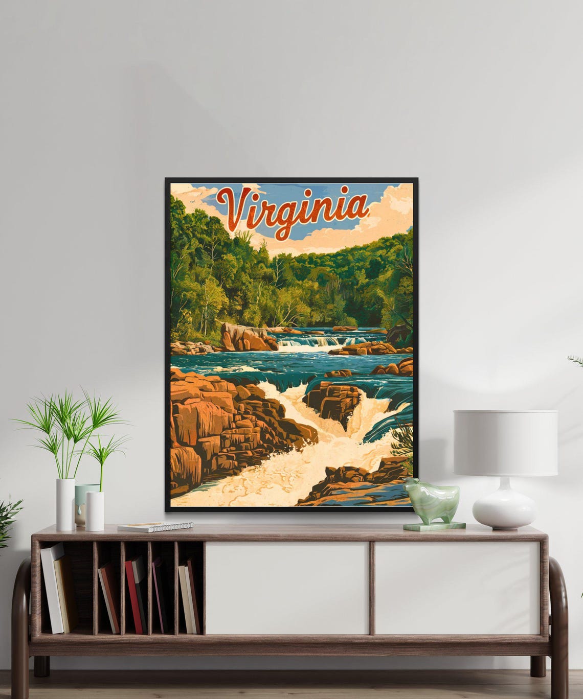 Virginia Vintage River Rapids Forest Waterfall Retro Travel Poster - Image 2