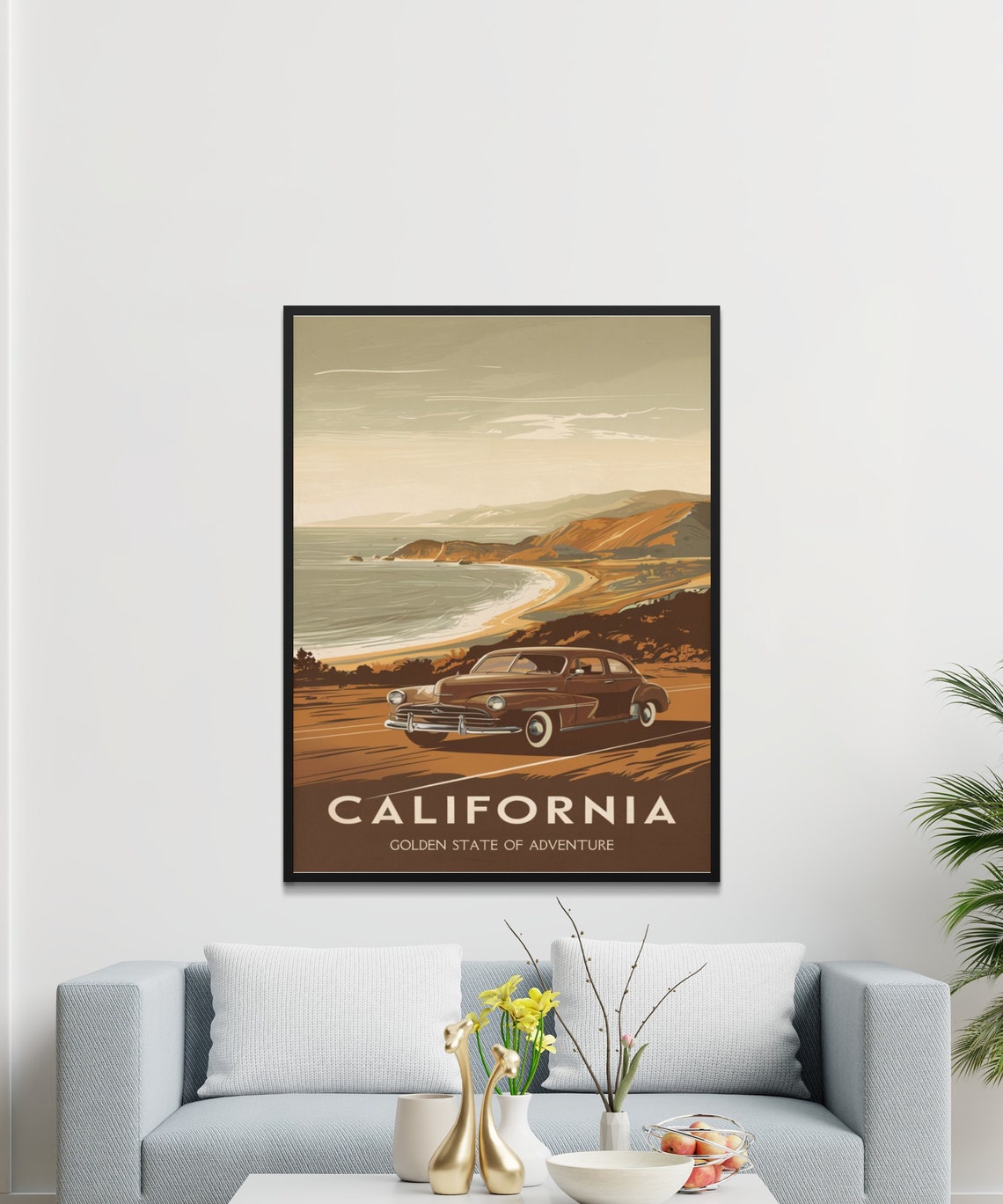 California Classic Car Coastal Highway Vintage Adventure Poster