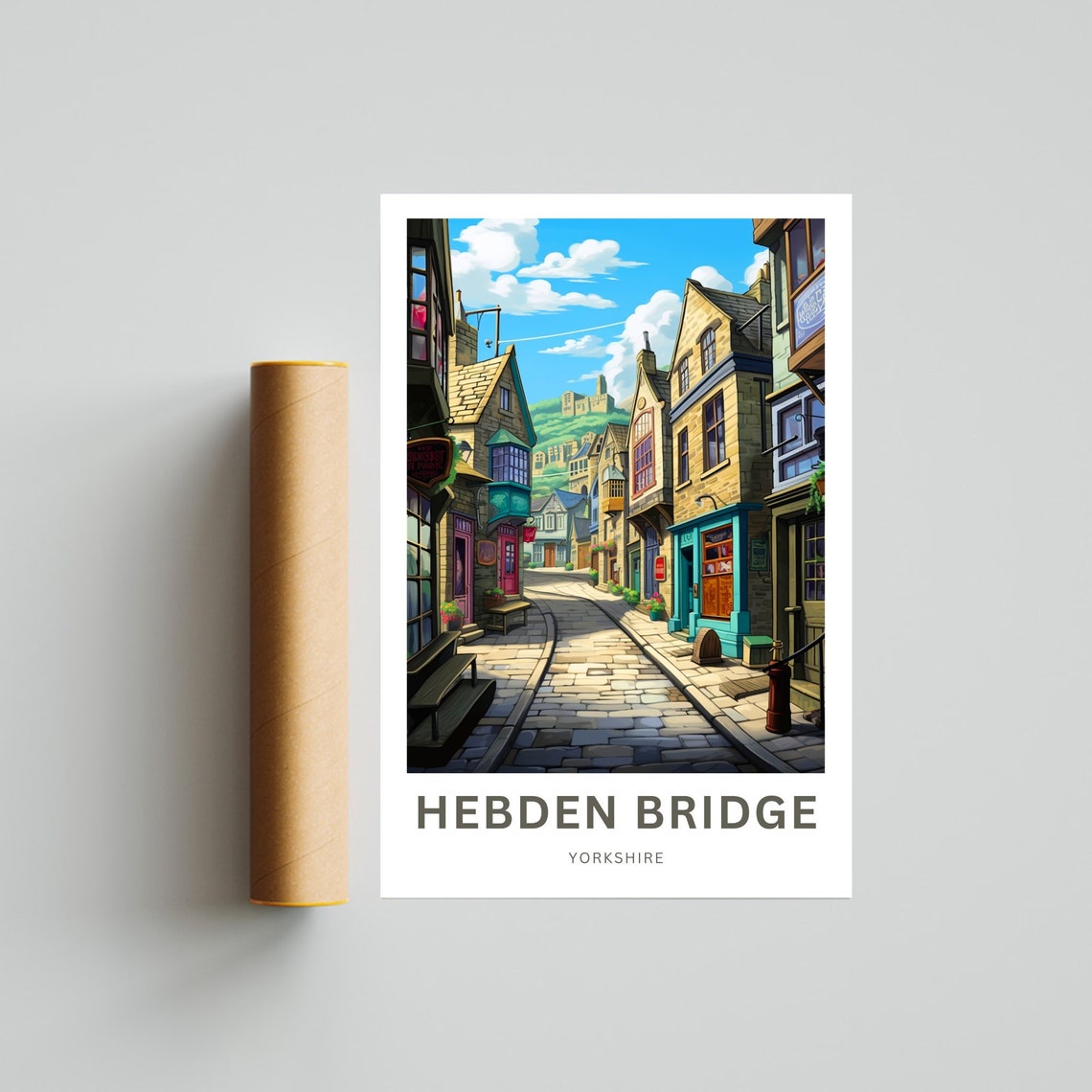 Hebden Bridge Yorkshire Cobbled Lane Cottages Vintage Travel Poster - Image 4