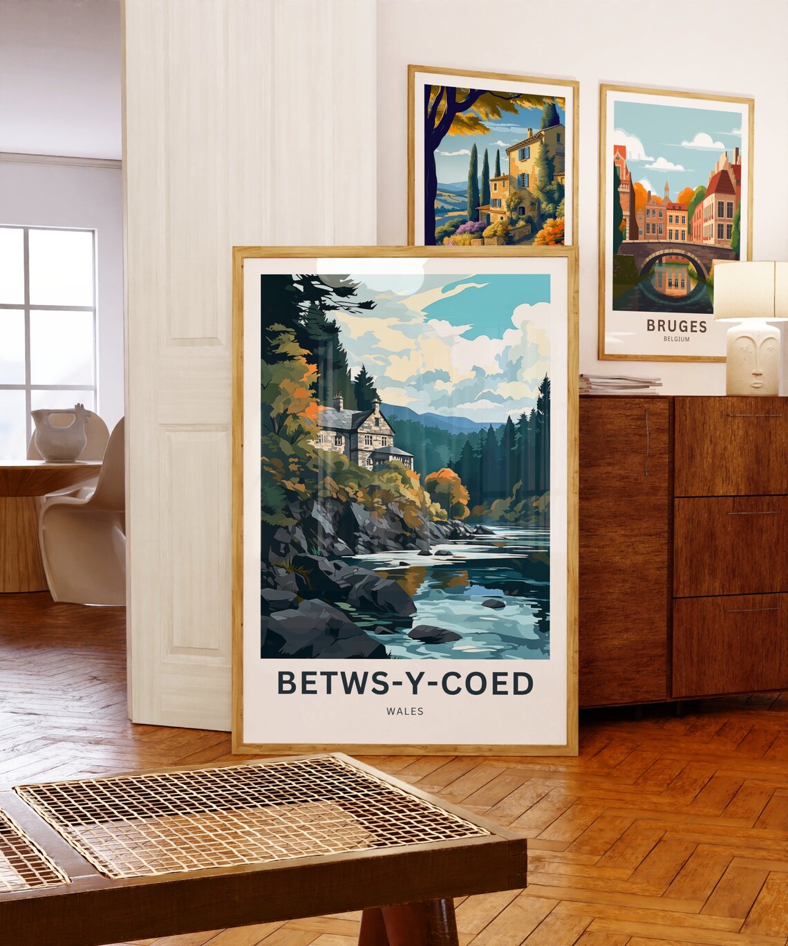 Betws Y Coed Wales Autumn River Stone Cottage Landscape Travel Poster - Image 5