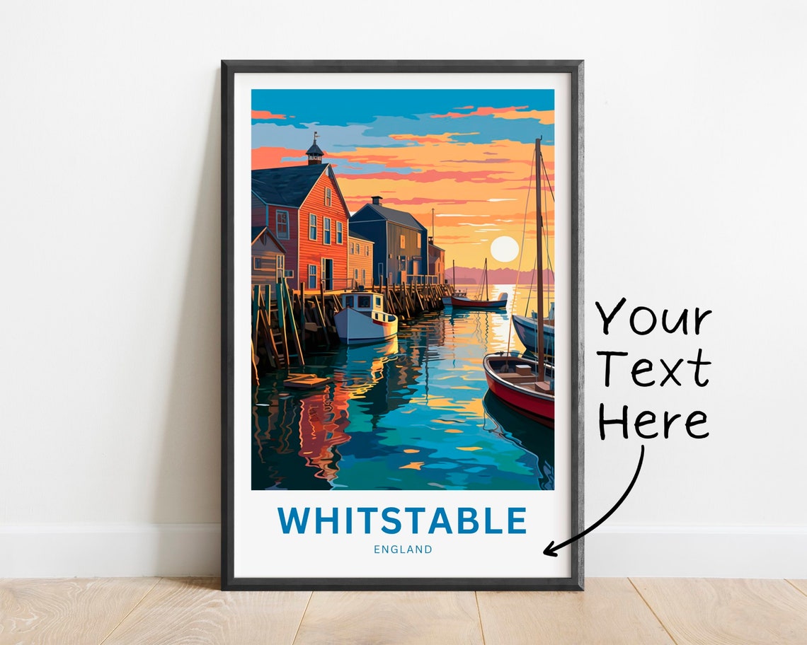 Whitstable England Sunset Harbor Scene Personalized Travel Poster