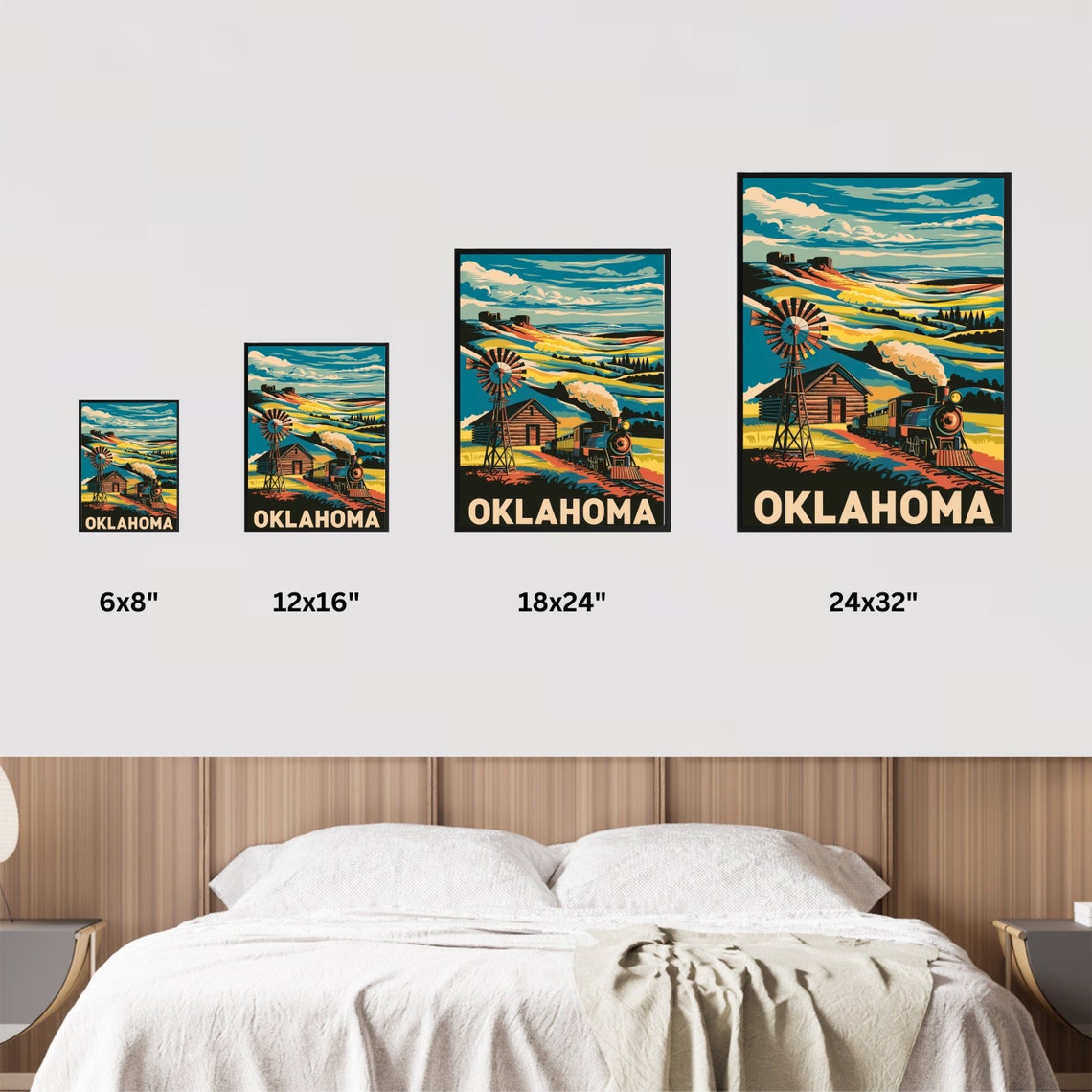 Oklahoma Vintage Steam Train Prairie Windmill Country Travel Poster - Image 3
