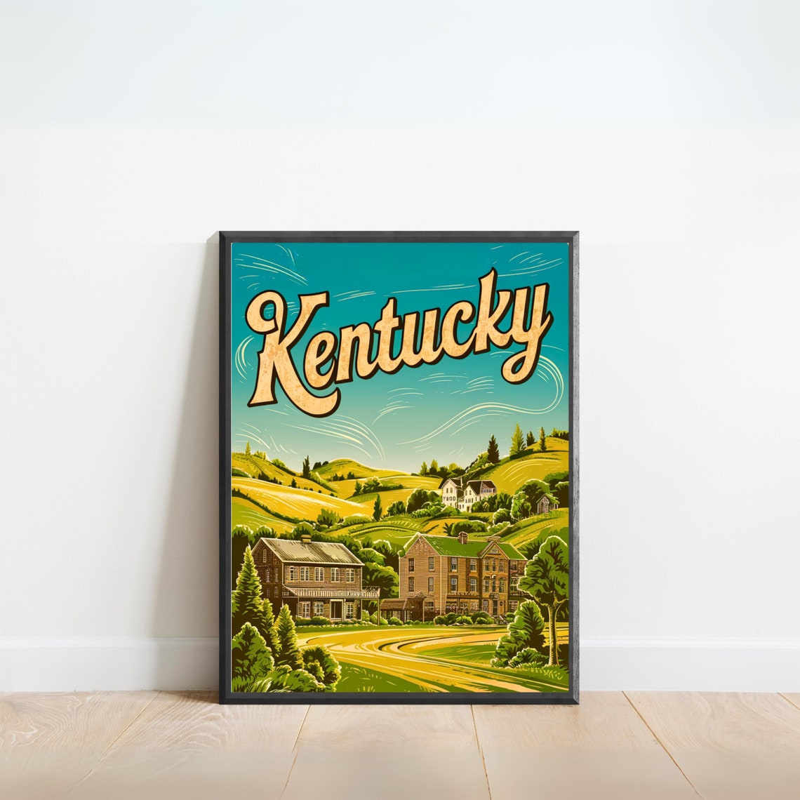 Kentucky Vintage Rolling Hills Farmhouse Countryside Charm Poster