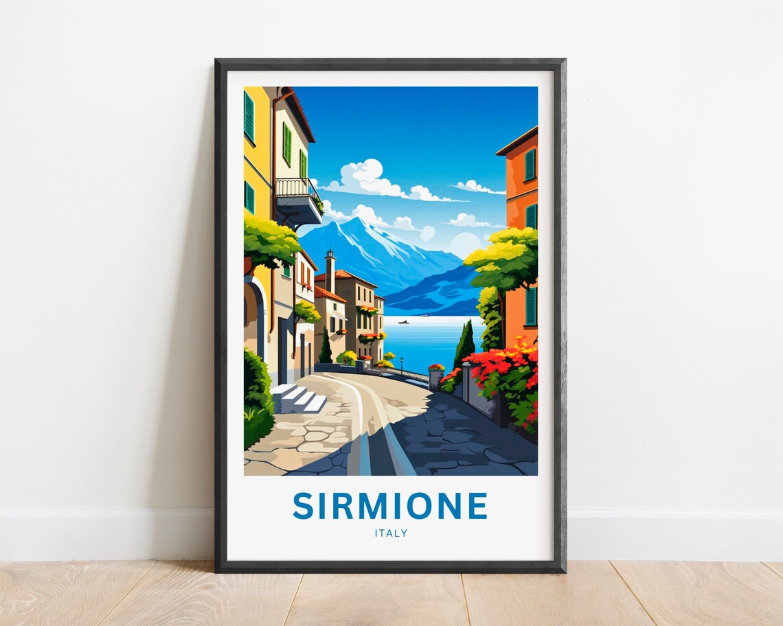 Sirmione Italy Curved Street Lake View Vintage Travel Poster