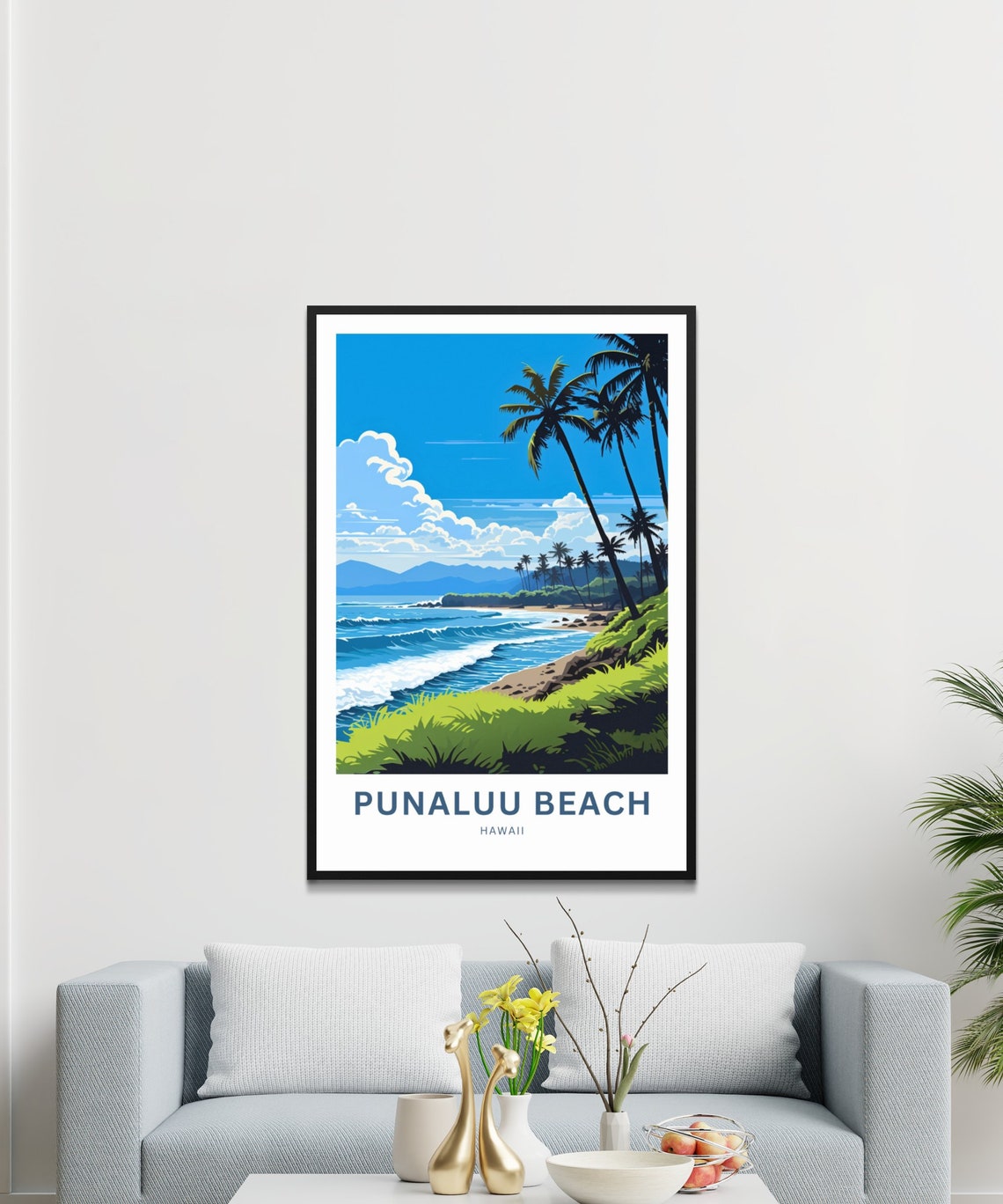 Punaluu Beach Hawaii Beach Cove Palm Tree Waves Travel Poster - Image 3