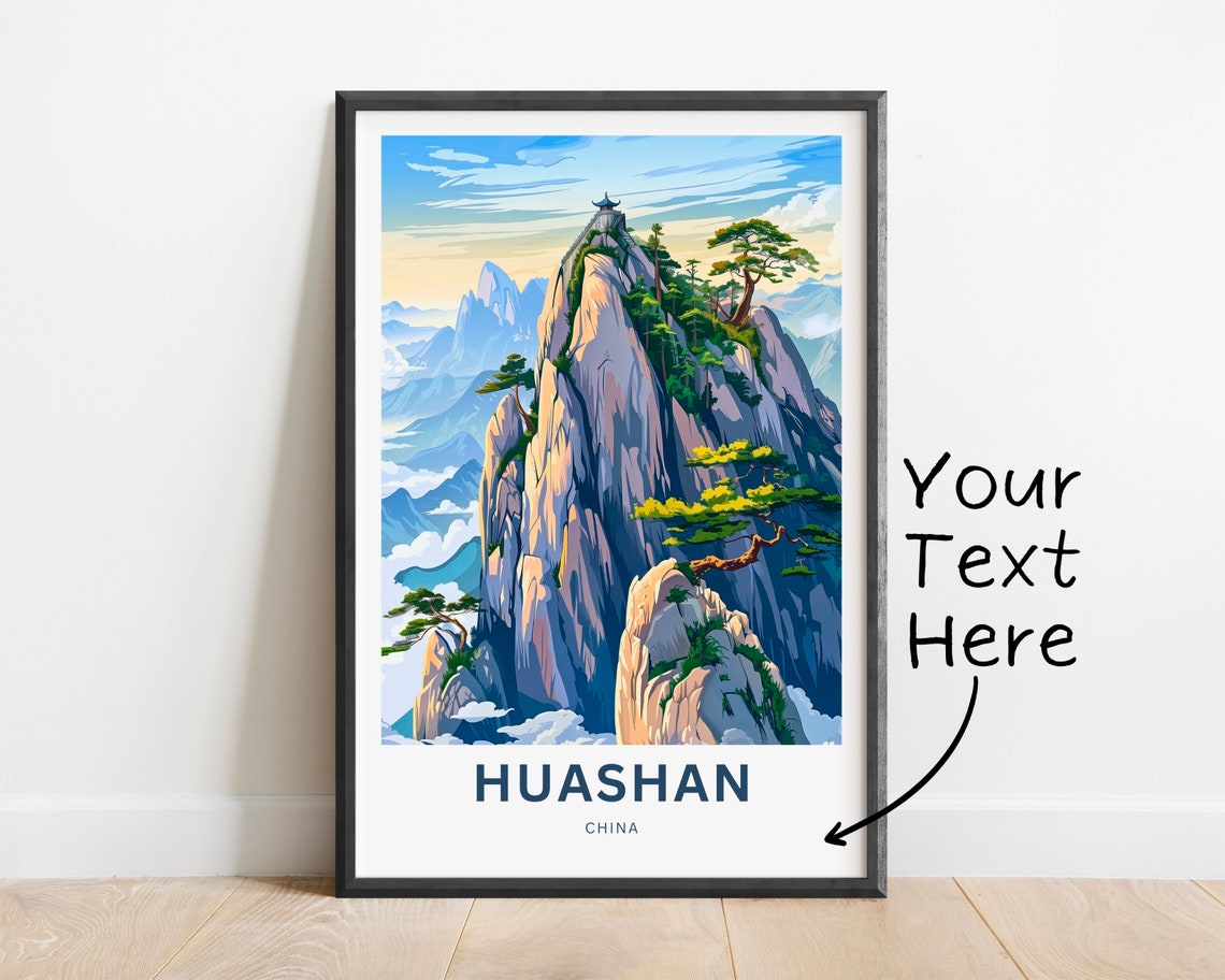 Personalized Huashan China Mountain Travel Poster With Custom Text