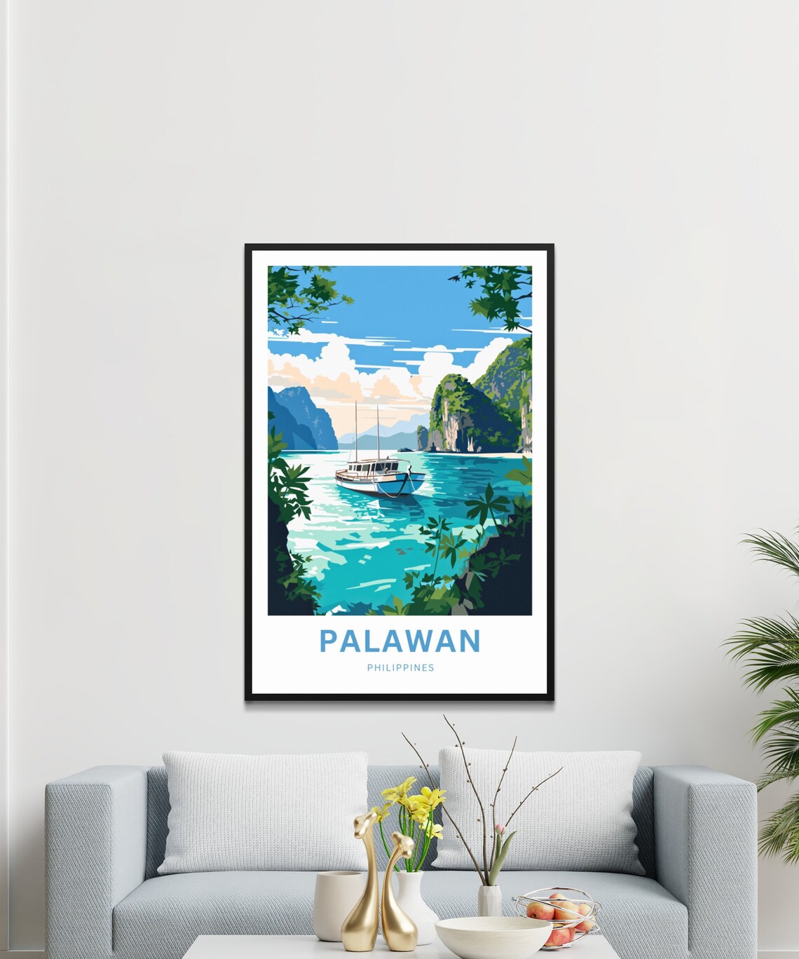 Palawan Philippines Travel Poster Boat Anchored Turquoise Lagoon Art - Image 3