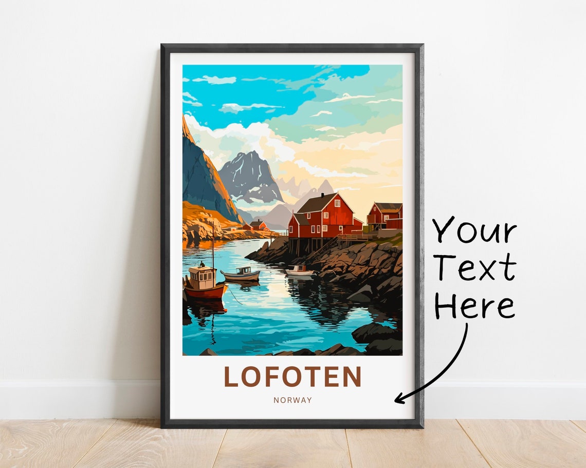 Lofoten Norway Fjord Boats Rocky Shore Golden Hour Personalized Poster